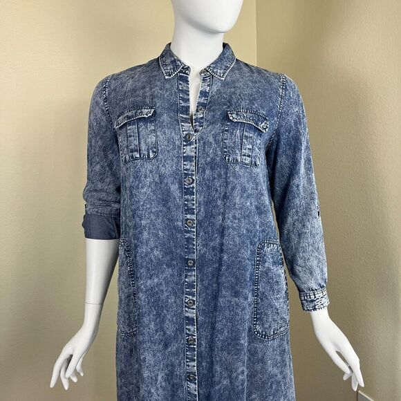 Soft Surroundings Women's Size Petite XL Tencel Acid Wash Maxi Shirt Denim Dress - Picture 14 of 17